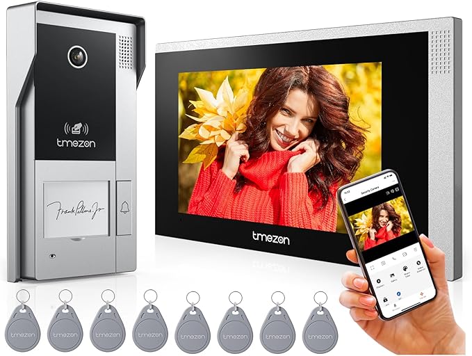 TMEZON WiFi Video Intercom System Doorbell with Camera and 7 Inch Monitor IP Wired Video Door Phone 1080P Wired Night Vision,No Monthly Fees, Support Remote Unlock Door Release,Snapshot, Tuya