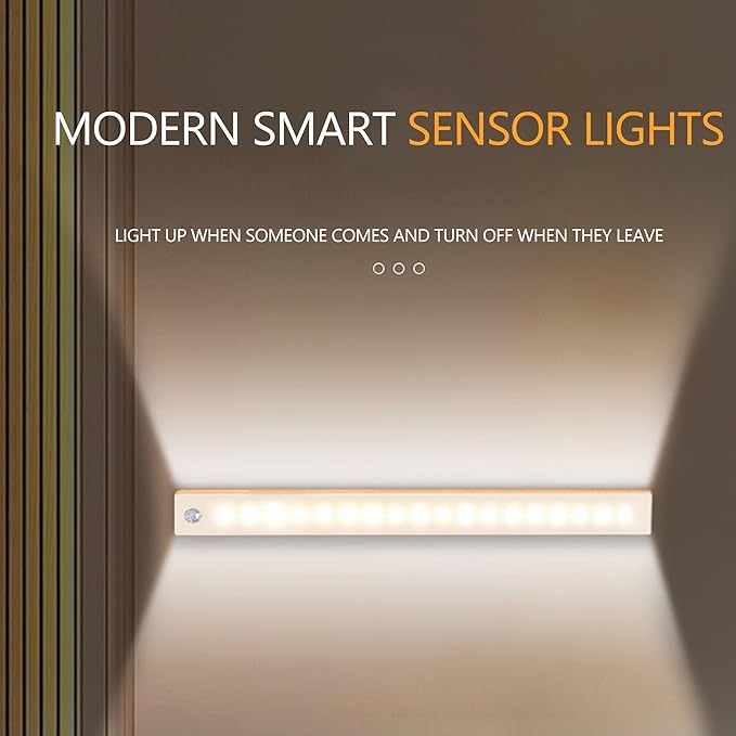 4 PCS 11.8in Punch-Free Smart Sensor Magnetic Rechargeable Led Lights, Motion Sensor Light Indoor, USB C Rechargeable Closet Under Counter Lighting for Kitchen Cupboard Wardrobe