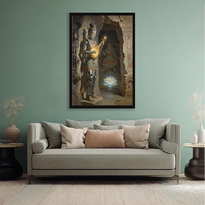Framed Steampunk Mechanical Fairy Wall Art - Cultural Retro-Futuristic Poster for Home Office Bedroom Decor 12x18in