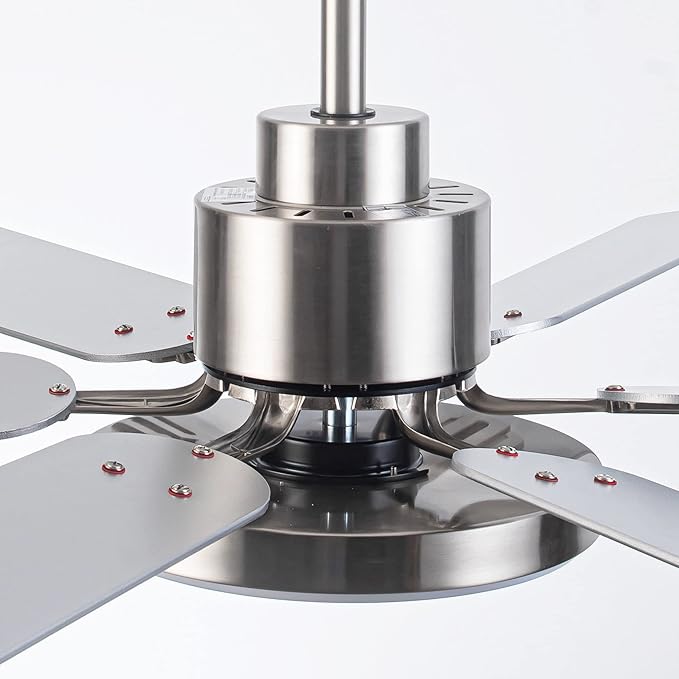 Parrot Uncle Ceiling Fans with Lights and Remote, 60 Inch Modern Fan Ceiling with Light for Bedroom Large Outdoor Ceiling Fans for Patios, Dimmable LED Chandelier, 6 Reversible Blades, Brushed Nickel