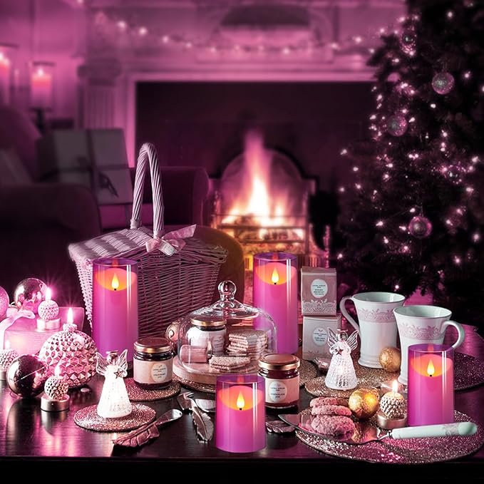 NURADA Flameless Candles: 3D Wick Unbreakable Acrylic Battery Operated LED Pillar Candles - Battery Candles with Remote and Timer for Table Wedding Centerpieces Party Decor 3 Pack Purple