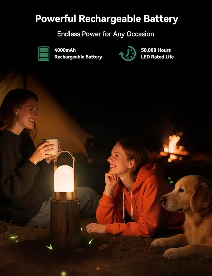 Tubicen Portable Lamp, Battery Operated Cordless Outdoor Table Lamps Rechargeable, 4-Level Touch Dimmable IP44 Shower Lamp, Night Light for Patio Camping Dining Room Bedroom (Brass, Waterproof)