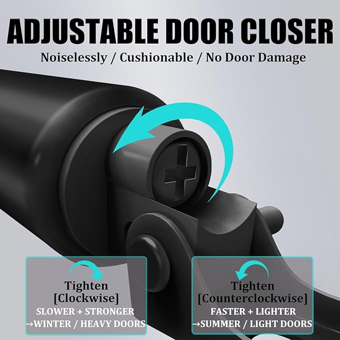 Screen Door Closer,Storm Door Closer -Lasts for 10 Years Heavy Duty - for (Medium and Heavy Weight) Storm, Screen, & Security Doors - New Doors or Replacement for Previous Units (Black)