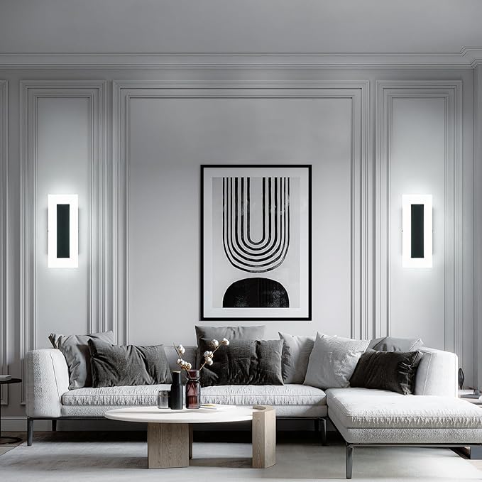 LMQNINE Modern Dimmable LED Wall Sconces Set of Two with 10%-100% Brightness Wall Light 9W 6000K Acrylic Black Wall Sconces Wall Lighting for Bedroom Living Room Hallway Staircase Corridor