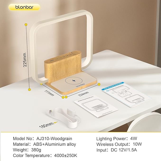 Sunrise Alarm Clock with Wireless Charging Desk Touch Lamp 3 Level Dimmable Wake-up Light Bedside Lamps for Bedroom Living Room,Sunrise Lamp with 10 Natural White Noise Sound 30/60/90 Mins countdown