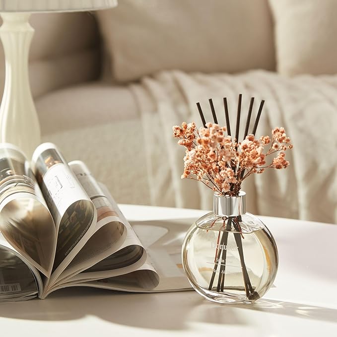 Flower Reed Diffuser Set 5.07oz Satin Rose Scent Diffuser with Sticks Home Fragrance Reed Diffuser for Bathroom Shelf Decor