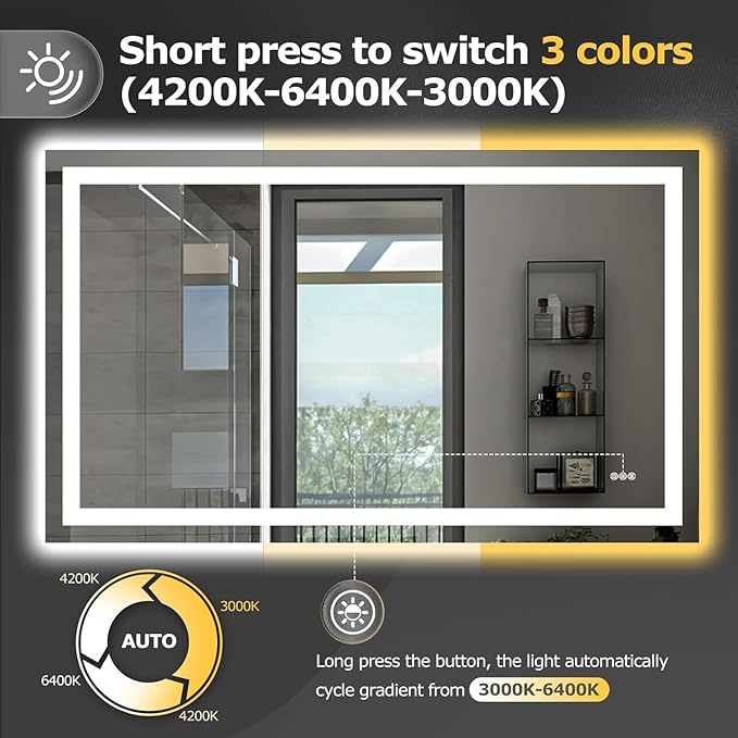 55X30 LED Bathroom Mirror with Lights, Anti-Fog, Dimmable, Backlit + Front Lit, Smart Bathroom Vanity Mirror, Memory Function, Shatterproof, Tempered Glass (Horizontal/Vertical)