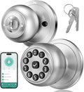 Fingerprint Door Lock, Smart Fingerprint Door Knob with Lock, Biometric Door knob with App Control & Key, Keyless Thumbprint Entry Door Lock for Bedroom, Front Door, Home, Apartment-Polished Silver