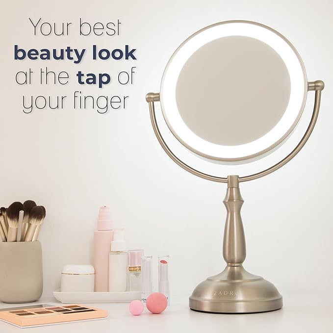 Zadro 11" Makeup Mirror with Lights and Magnification Dimmable Touch LED Lighted Makeup Mirror with Magnification (Large | 11" x 17" | 10X/1X, Polished Nickel)