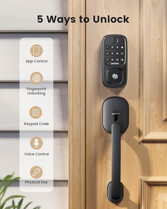 Smart Deadbolt Lock Fingerprint with 2 Lever Handles, Keyless Entry Front Door Lock Set, Electronic Keypad Lock, App Control - Auto Lock, Long Battery Life, Secure Home Basic Locks