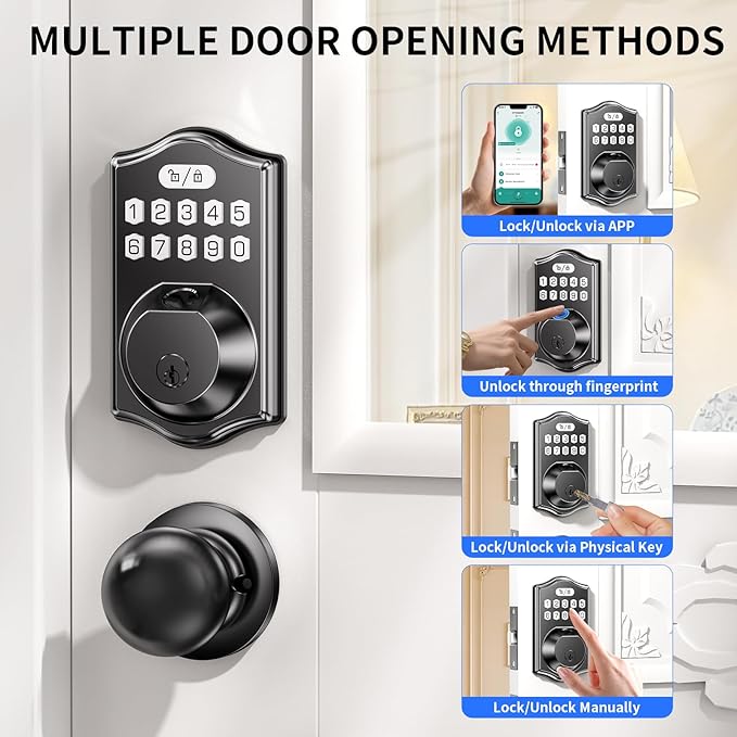 Keyless Entry Smart Lock Set: Front Door Fingerprint Deadbolt with Auto-Lock/Keypad & Anti-Peep Password for Multi-User Family Home Security