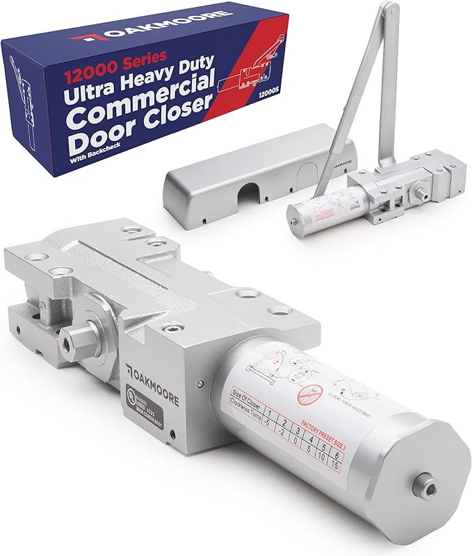 Ultra Heavy Duty Commercial Door Closer, Automatic Self Closing Door Hinges, ADA UL Grade 1-6 Listed, Door Closers Commercial High Traffic, Auto Door Closer, Hydraulic Spring Soft Close (Silver)
