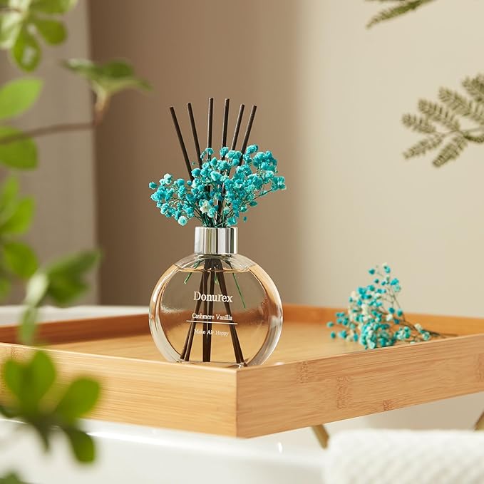 Flower Reed Diffuser Set 5.07oz Cashmere Vanilla Scent Diffuser with Sticks Home Fragrance Reed Diffuser for Bathroom Shelf Decor
