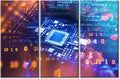 TUMOVO CPU Concept Poster Canvas Wall Art Computer Processors CPU Pictures Black and White Wall Art 3 Panel Motherboard Digital Chip Bedroom Posters and Prints Framed Ready to Hang (42" Wx28 H)