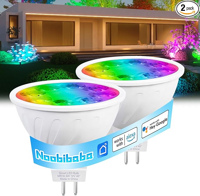 MR16 LED Bulb Color Changing MR16 Smart LED Bulb Wifi Color Changing Light Outdoor Compatible With Alexa Google Assistant, 16 Million Colors Rgbcw, 2.4Ghz Wifi & Bluetooth, Music Sync,2-Pack