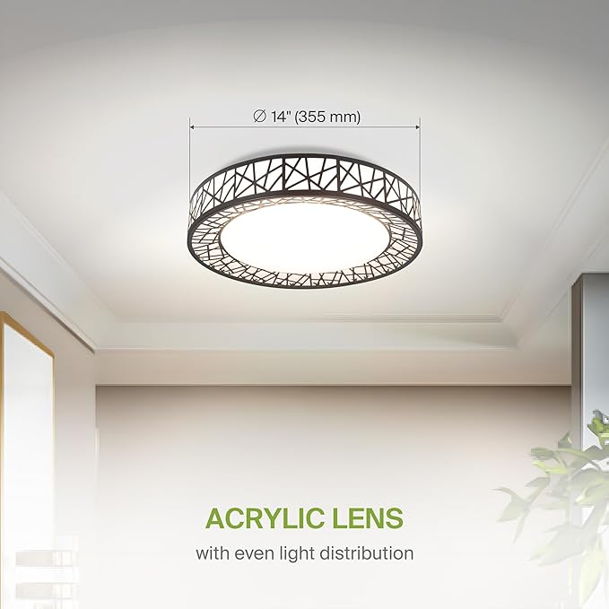 ASD 14 Inch LED Flush Mount Ceiling Light Fixture for Bedroom, 24W 1534LM 5CCT 2700K-5000K, Triac Dimmable Lights, Dining, Living Room, Kitchen Lamps, Modern Home Lighting Fixtures, Black, ETL, 4 Pack