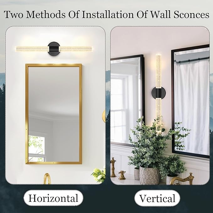 Black Wall Sconces LED Modern Sconces Dining Room Wall Lighting 10W 3000K LED Wall Lights Crystal Hardwired Wall Light Fixtures for Living Room Bedroom Bathroom Hallway