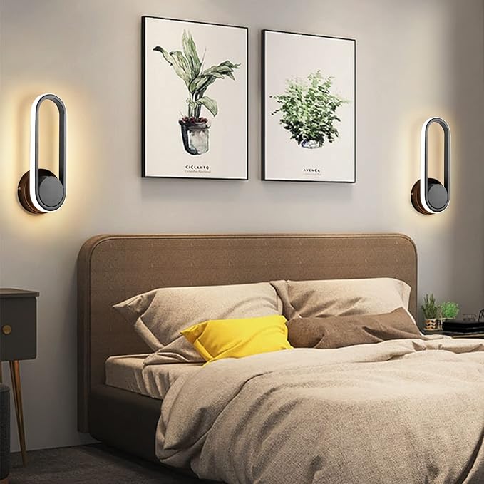 XEYOU 12W Modern Wall Sconce Rotatable 330° Indoor Black LED Wall Light Fixtures for Bedroom Living Room Hotel Hallway Aisle Corridor, Warm White 3000K