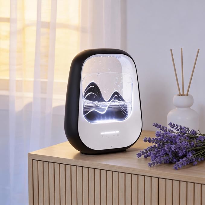 Rain Drop White Noise Machine with Realistic Rain Sounds – Sleep Therapy Humidifier, Bluetooth Speaker, Ambient Light & Aroma Diffuser for Bedroom Relaxation, Meditation & Stress Relief (Black)
