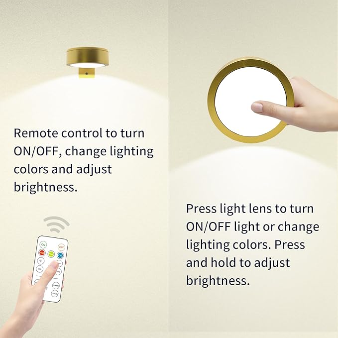 Battery Picture Light 3Pack Gold,Wireless Painting Light with Remote,3 Lighting&Dimmable,Wall Art for Painting Accent Light &Timer for Pictures Frames Gallery Potrait Magnetic