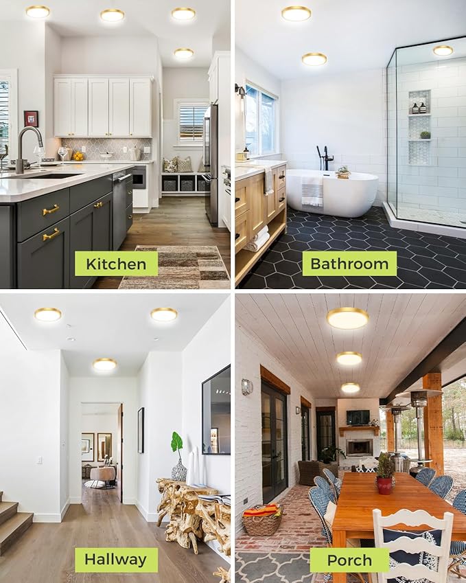 6PACK LED Flush Mount Ceiling Light, 3CCT Selectable 3000K-4000K-6500K & 100W Equivalent Modern Kitchen Recessed Ceiling Lamp 15W 1500Lm 7.5 Inch for Bathroom Closet Laundry Bedroom
