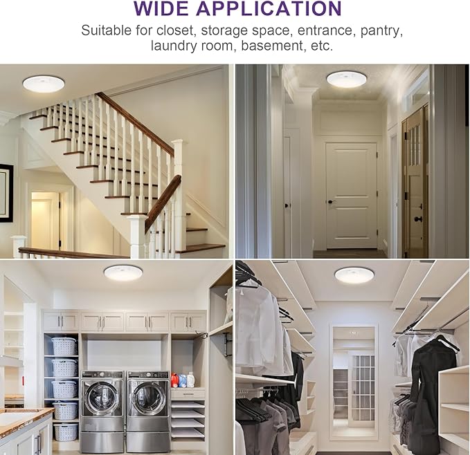 6 Inch Motion Sensor Ceiling Light Indoor, 14W 3000K Wired LED Disk Lights, CRI90+, 950LM, ETL Certified, Wet Location, Motion Activated Light for Closets, Hallway, Entryway, Stairs, 4Pack