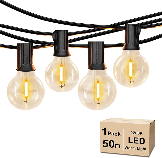 VerRon 50FT LED G40 Globe String Lights, Shatterproof Outdoor Patio String Lights with 50+2 Dimmable Edison Bulbs, 50 Backyard Hanging Bistro Light Waterproof for Balcony Party Wedding Market Cafe