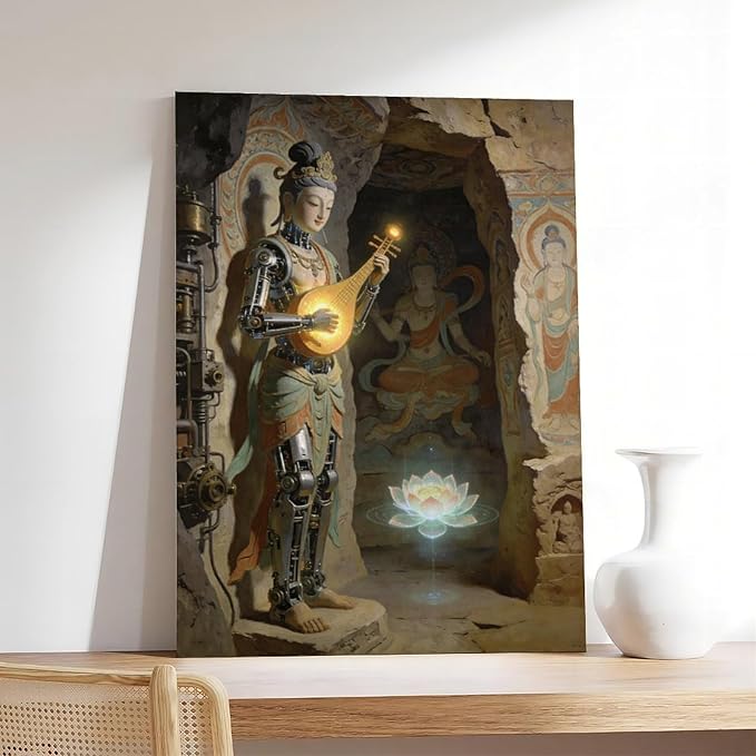 Framed Steampunk Mechanical Fairy Wall Art - Cultural Retro-Futuristic Poster for Home Office Bedroom Decor 24x36inch(60x90cm)