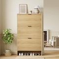 Garvee Shoe Storage Cabinet for Entryway, Fluted Shoe Cabinet with 3 Flip Drawers Doors, 32" Wide Hidden Shoe Rack Tall Freestanding Shoe Organizer for Entrance, Hallway, Living Room, Natural