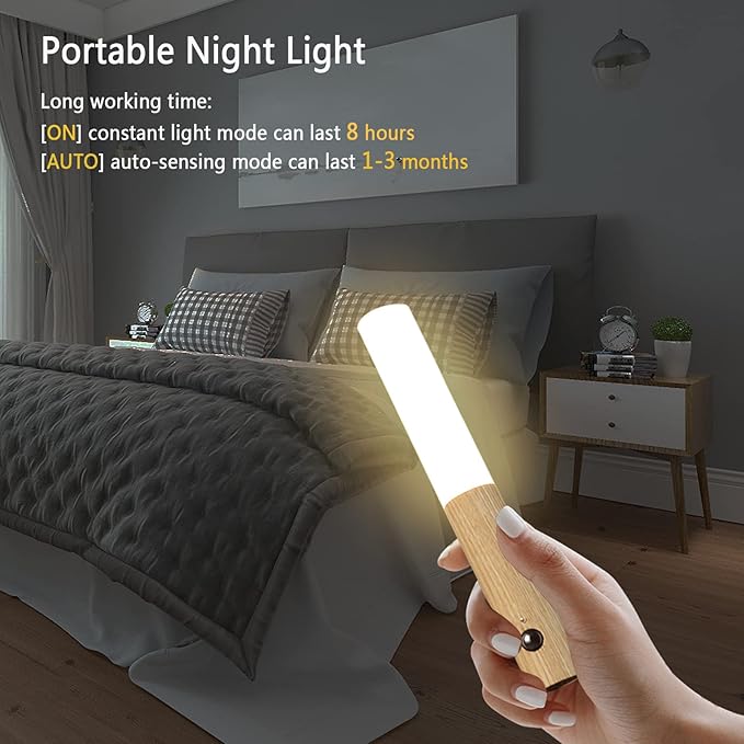 Rechargeable Battery Night Light Motion Sensor Set of 2 LED Wall Lights with 3-Modes Switch Wireless Portable USB Wall Sconces Mini Wood Stick Magnetic Lamp for Bedroom Bathroom Aisle Stairs