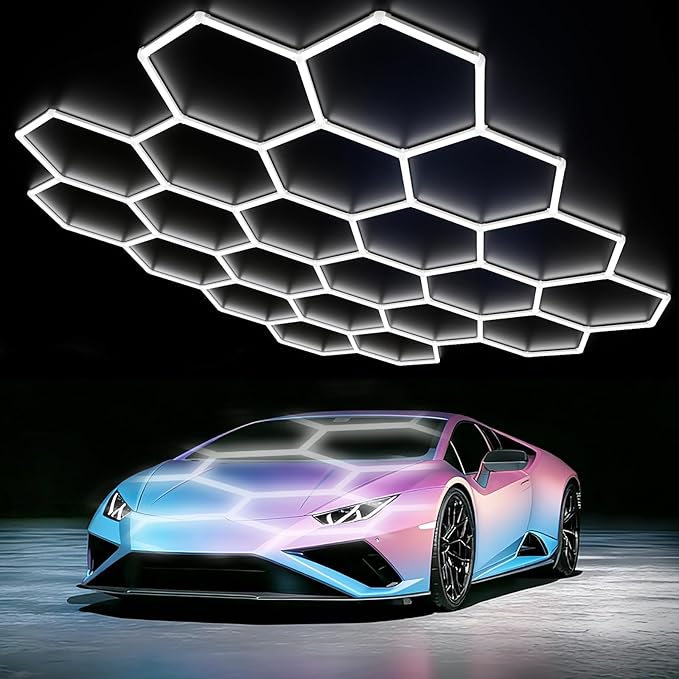 Hexagon LED Garage Light: Super Bright 40000LM Honeycomb Garage Light, 22 Hex DIY Hexagon Led Lights for Gym Basement Hair Salon