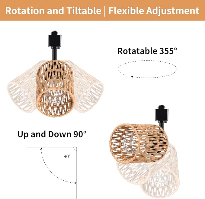 4-Pack H Track Light Heads, Modern Rattan Track Lighting Fixtures for H Type Single Circuit Tracks Rails, Adjustable Track Light Fixtures, E26 Track Light Ceiling Modern for Kitchen, No Bulb