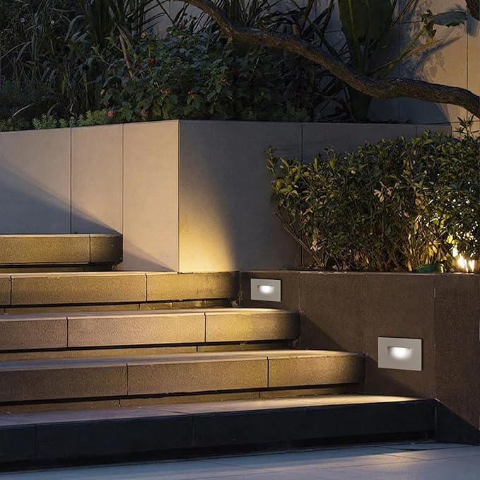 Horizontal Step Lights, 5CCT Selectable, IP65 Waterproof, 3W 100LM, 120V LED Stair Lights Indoor Outdoor, 10%-100% Dimmable, White, ETL Listed - 4PK
