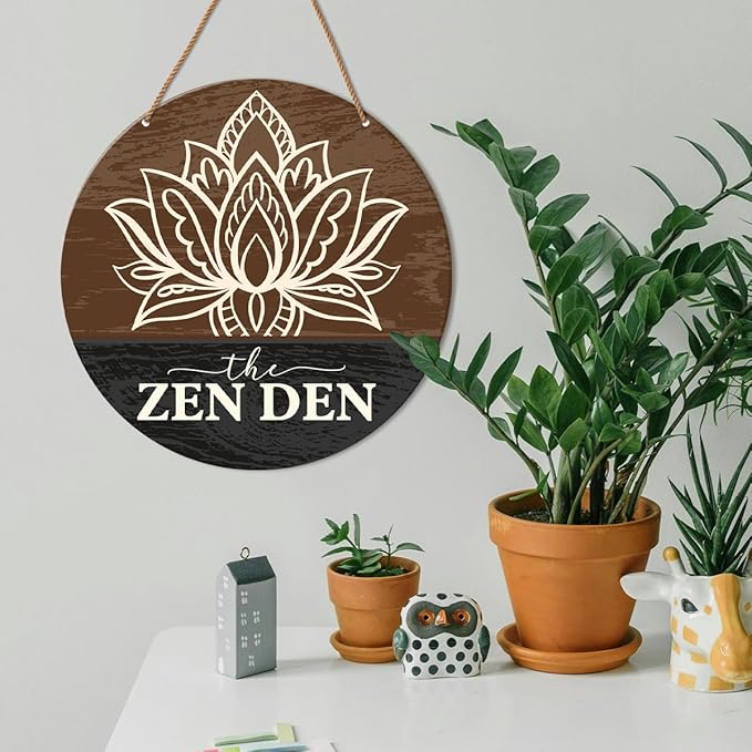 HSNBT Zen Den Room Wall Decor, Yoga Studio Room Wall Decor Meditation Spiritual Room Door Lotus Flower Wooden Hanging Sign Decorations, Gifts for Meditation Yoga Lover