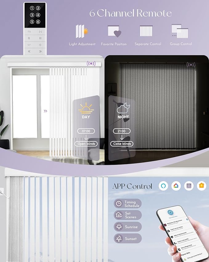 Graywind Motorized Vertical Blinds Compatible with Alexa Google Privacy Reversible Blackout Smart Vertical Blind Remote Control Track Slats Set for Home Office(Dimout Checkered White)