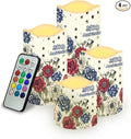 250th National Independence Day Battery Operated Candles Floral Print Fake Candle Remote Control 1776-2026 Flameless Candles Patriotic Decorations for Home, 4 Pack