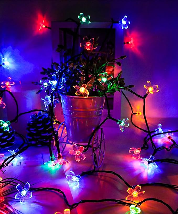 Cute Pastel Flower Fairy Lights String, Cherry Blossom Floral Garland Vine Decor with Timer, 8 Modes, USB Plug in for Wedding Christmas Tree Bedroom Hanging Indoor Outdoor Decorations (Multicolored)