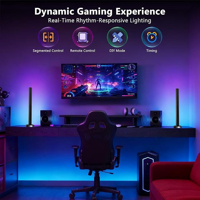 DAYBETTER Gaming Light Bars, Smart LED Light Bars with Music and Scene Modes, RGB+ICW Light Bars with Multiple Placement Options, Color Changing Light Bar for Gaming Monitor, TV, Desk, Room Decor