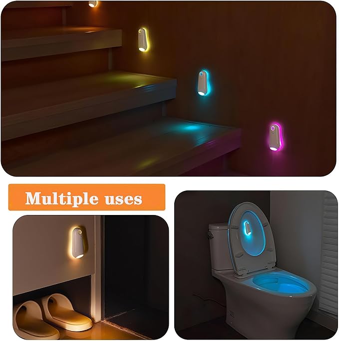 Toilet Night Light Motion Sensor,8 Color Changing USB-C Rechargeable Toilet Bowl Light for Bathroom Accessories,Splash-Proof Nightlight for Bathroom Hallway Stairs, Stocking Stuffers Gadget for Men