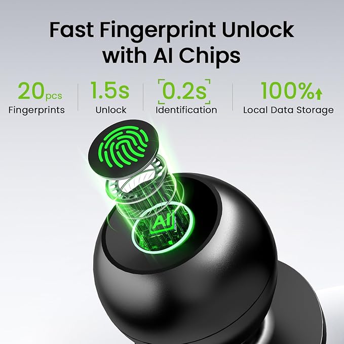 GHome Smart Fingerprint Door Lock, 3 in 1 Smart Fingerprint Door Knob with App Control & Key, Auto Lock, Biometric Thumbprint Door Locks for Bedroom, Garage, Home & Office