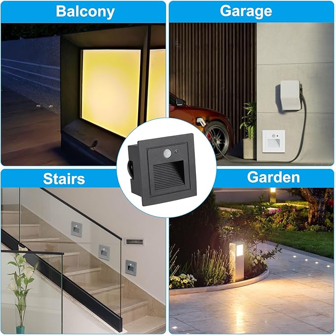 PATIKIL 6000K LED Step Light, 3W 120V Recessed Motion Sensor Stair Light Aluminum Waterproof 105lm Pure White Stairway Lights Indoor Outdoor, Black Shell