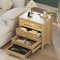 HNEBC Nightstand with Gun Drawer for Bedroom, Wood Night Stand with Hidden Compartment, Auto LED Lighted, Charger Station, 2 Drawer, 23.6" Wider Bedside Table for Dorm,Sofa,Office
