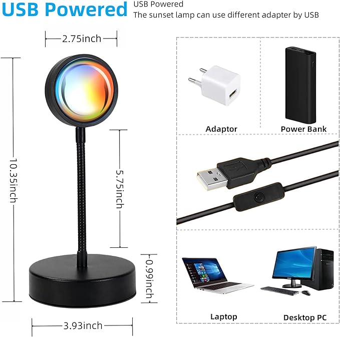 Sunset Lamp Projector Led Lights for Bedroom Night Light RGB Lights Sun Sunlight Sunrise Lamp 10w 360° Rotation Mood Lighting Home/Room Decor Gifts for Women,Desktop Multicolor