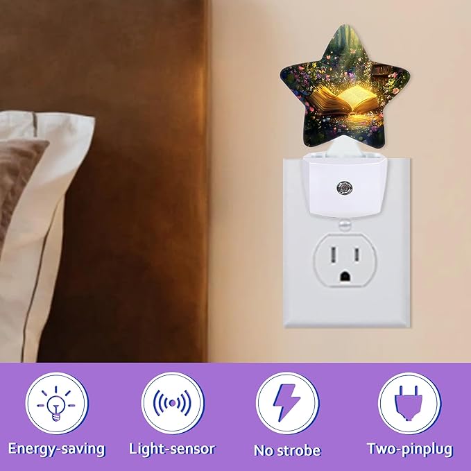 Energy Efficient Nightlights Plug In Wall, Forest Book Night Light for Kids Bedroom Decorative, Garden Wildflower Butterlies Dusk-To-Dawn Sensor Sleep Friendly Lamp for Nursery Bathroom Basement