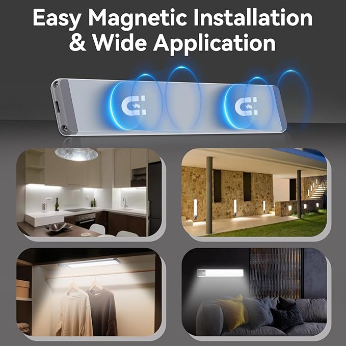 10inch Under Cabinet Lighting,6PACK,40 LED 2000 mAh,Rechargeable Motion Sensor Light Indoor,Dimmable Magnetic Closet Lights,Wireless Under Counter Lights for Kitchen, Stairs,Home