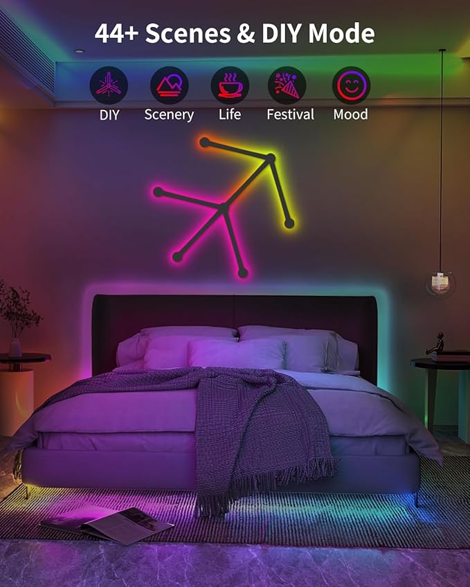Smart LED Wall Lights, Music Sync Voice Control DIY RGB Light Bar with 16M+ Color & 44+ Scenes, Dimmable Home Decor Wi-Fi Wall Light for Gaming Room TV Bedroom (6 Lines)