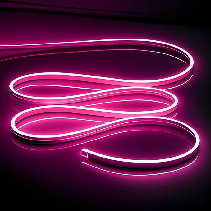 Neon LED Strip Lights Pink 16.4FT/5M 12V DC Waterproof Flexible LED NEON Light for Indoors Outdoors Decorm (No Adapter, Pink)