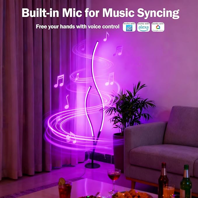 DAYCENT RGBWIC Floor Lamps Modern Smart Corner Lamp with APP and Remote 1500 Lumen LED Lights with Music Sync, 16 Million DIY Colors, Scene Modes Ambience Light for Bedroom Living Room Black