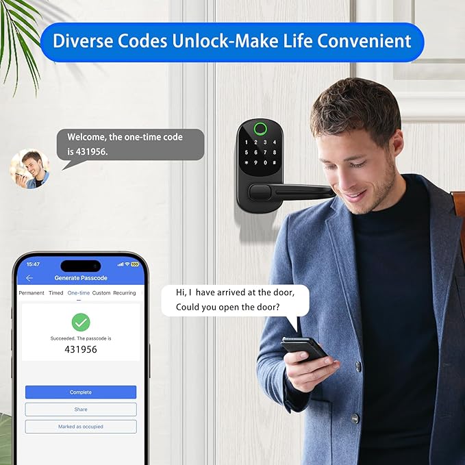 Smart Lock with Handle,Keyless Entry Door Lock,Digital Keypad Deadbolt with App Control, Fingerprint Unlock, PIN Code Unlock, Auto Locking,Smart Locks for Front Door/Exterior/Interior/Bedroom Doors