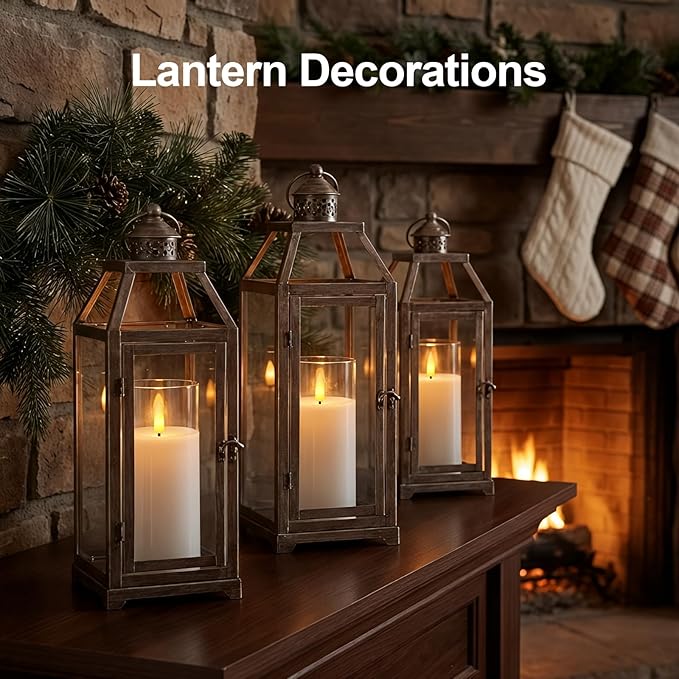5plots Flameless Battery Operated Candles Set of 3, White LED Candles with Remote Timer, Real Wax Glass Pillar Candles Warm Flickering Light for Indoor Home, Halloween, Christmas Decor D3 x H6 6" 6"